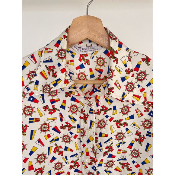 Vintage 70's Le Soft Shirt Lady Manhattan Nautical Sailor Button Up Shirt Sz M - Picture 7 of 15